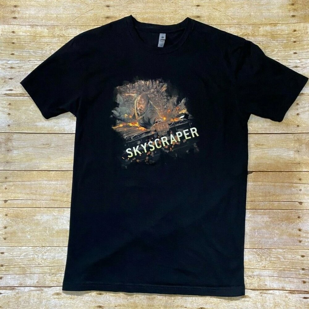 Movie Promo Shirt Men Size M Black Sky Scraper 2018 The Rock Dwayne Johnson
